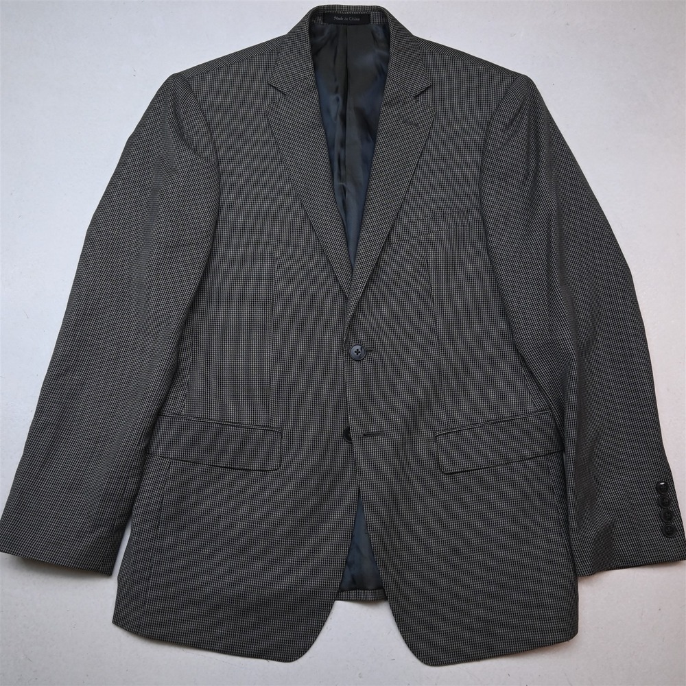 Calvin Klein 38S Gray Houndstooth 100% Wool Mens Blazer Suit Jacket Sport Coat